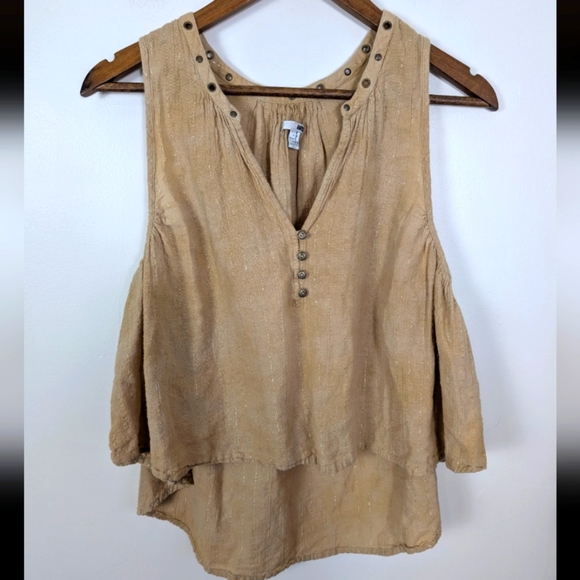 Amuse Society X Revolve Marielle Cotton Tan Metallic Stripe Bohemian Tank Top - Picture 11 of 12